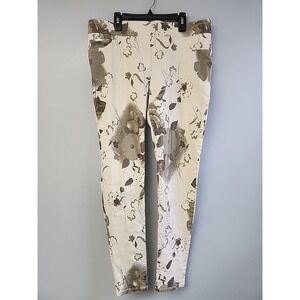 Coco + Carmen Pull On Pants Women's Size Large White W Gray Green Floral